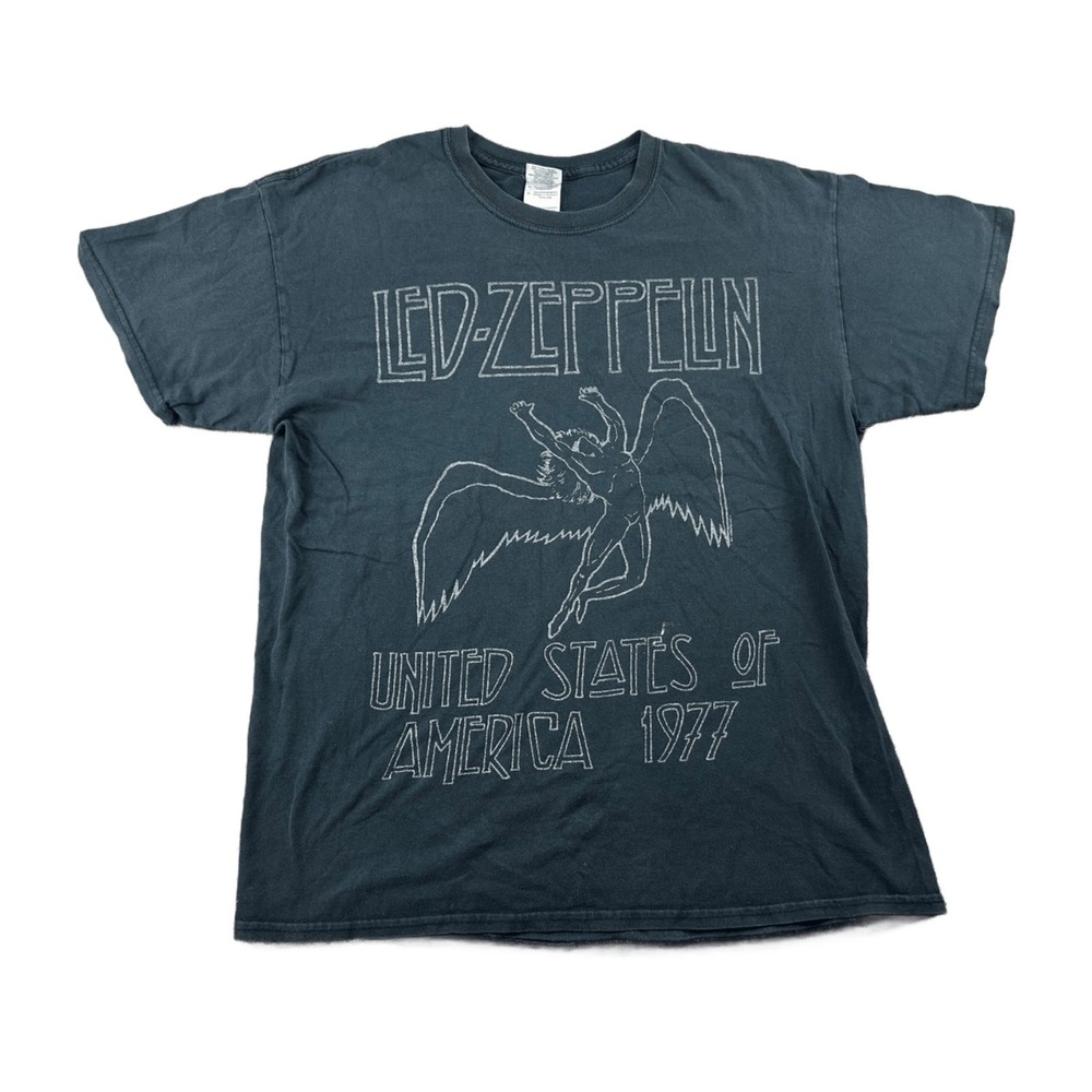 Gildan Led Zeppelin T-Shirt Men L Black 1977 Tour Regular Icarus Rock Band Music